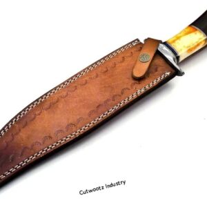 Handmade Damascus Bowie Knife Wood & Bull Horn Handle 38cm 256Layers With Sheath