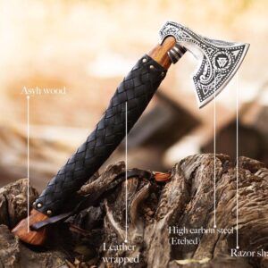 Ragnar Handcrafted Viking Axe | Custom Forged Outdoor Hatchet | Carbon Steel with Leather Sheath