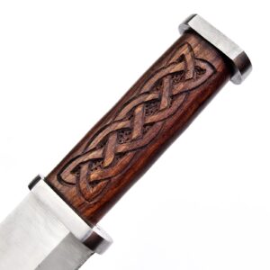 Celtic Knotwork Engraved Seax Knife  Handcrafted Wooden Handle & Embossed Leather Sheath