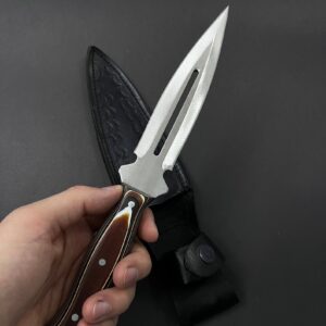 Custom Engraved Double Edged Dagger Knife, Fairbairn Sykes Style with Leather Sheath