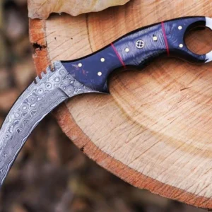 Custom Handmade knife Folding Knife Double Edge Karambit Knife with Damascus Steel and Leather Sheath Gift for New Year Gift for Boys, Girls