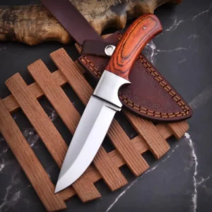 D2 Steel Handmade Skinner Knife  Wood Grip  Outdoor Knife with Free Sheath