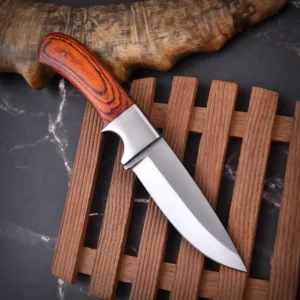 D2 Steel Handmade Skinner Knife  Wood Grip  Outdoor Knife with Free Sheath