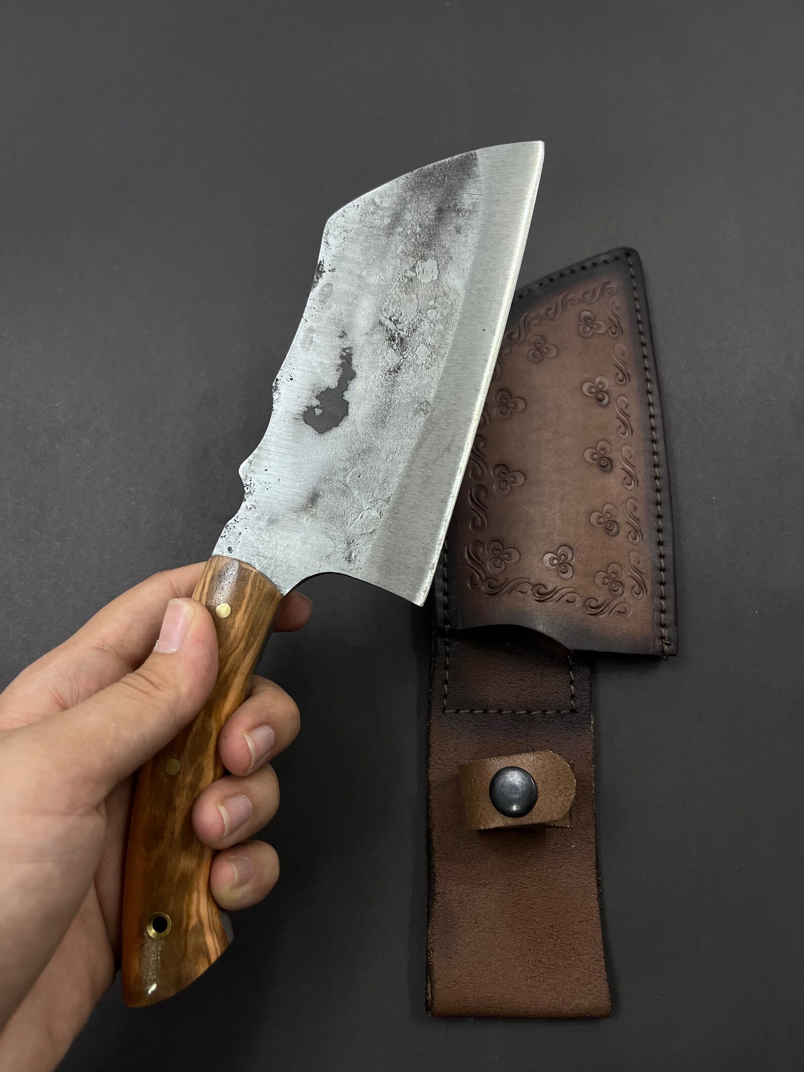 Hand Forged Almazan Hunting Knife with Sheath - 5160 Steel - Image 2