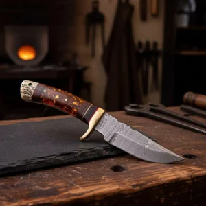 Hand Forged Damascus Hunting Knife  Medieval Belt Knife