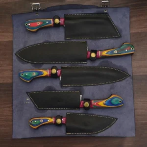 Hand Forged Damascus Steel Chef Knife Set of 5 Handmade Kitchen Knives 56–58 HRC