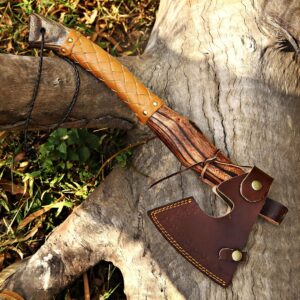 Hand Forged Damascus Steel Viking Axe: Custom Medieval Throwing Axe