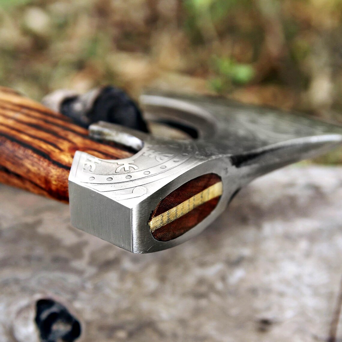 Hand Forged Damascus Steel Viking Axe: Custom Medieval Throwing Axe - Image 6