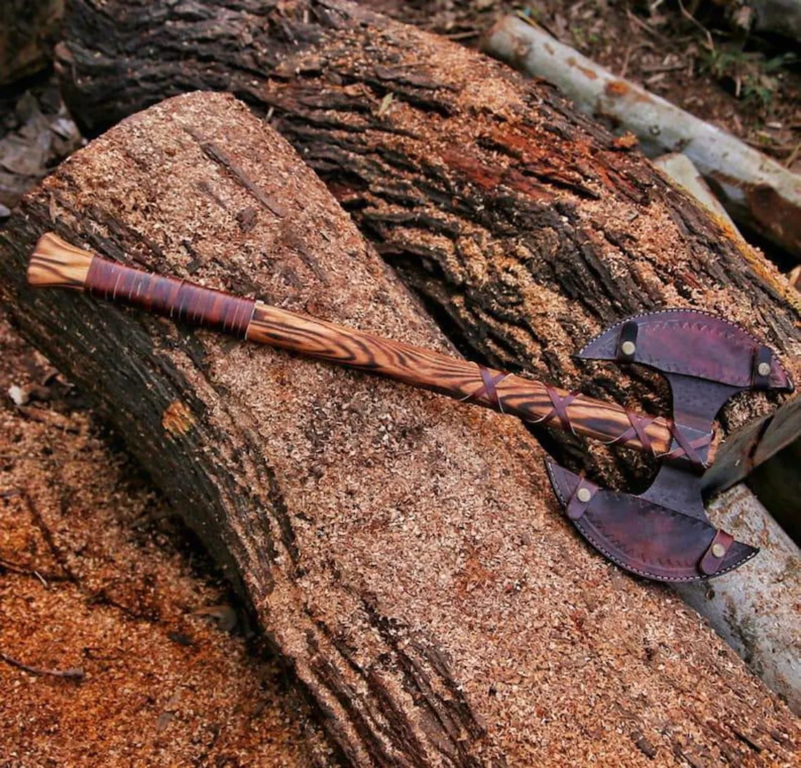 Hand Forged Double Headed Viking Axe Bearded Carbon Steel Blade - Image 3