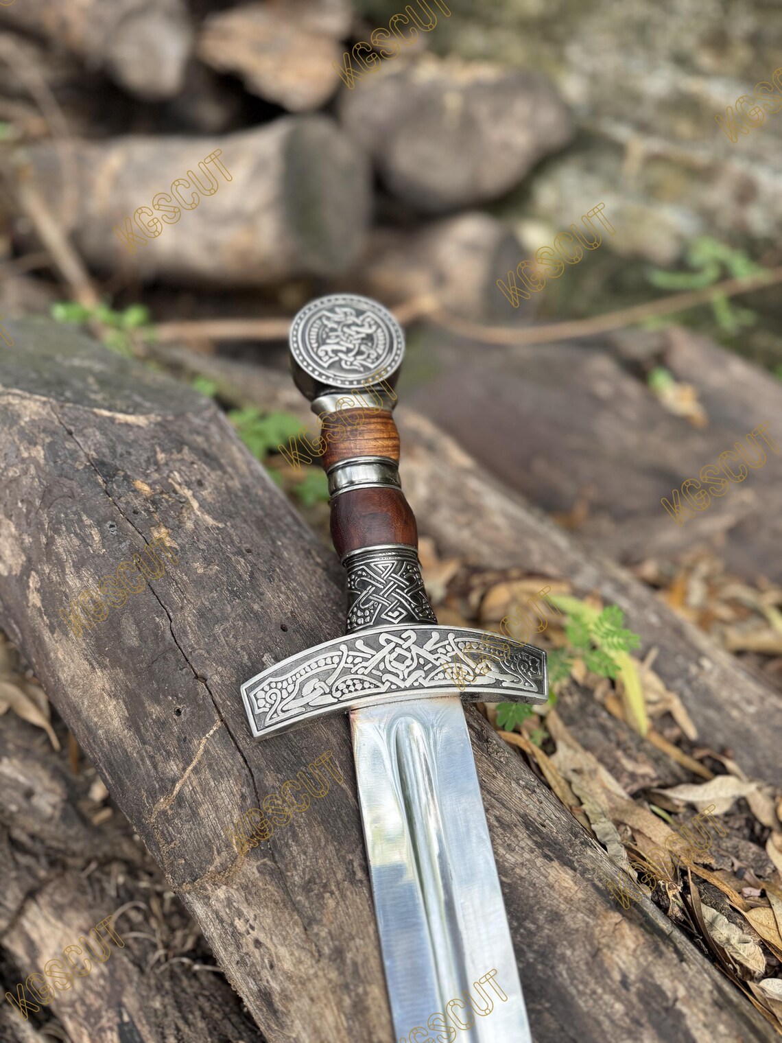 Hand Forged Viking Sword Celtic Brass Design with Scabbard Medieval Replica Collectible Viking Sword Anniversary Gift Historical Norse sword - Image 3