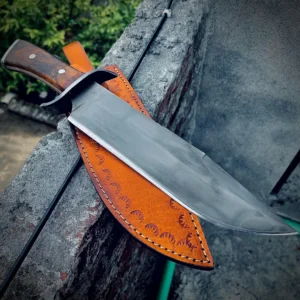 Hand Forged custom old west bowie knife with sheath, 5160 spring steel knife rosewood handle
