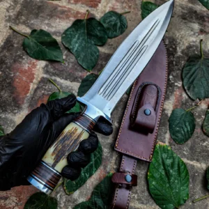Handmade D2 Steel Dagger Knife with Beautiful Leather Sheath