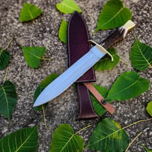 Handmade D2 Steel Dagger Knife with Stag Handle and Beautiful Cow Hide Leather Sheath
