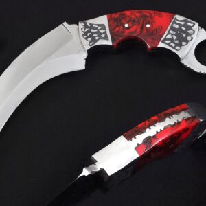 Handmade D2 Steel Karambit Hunting Knife Resin Handle, Leather Sheath
