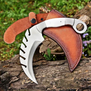 Handmade D2 Steel Karambit Knife: Fixed Blade with Leather Sheath