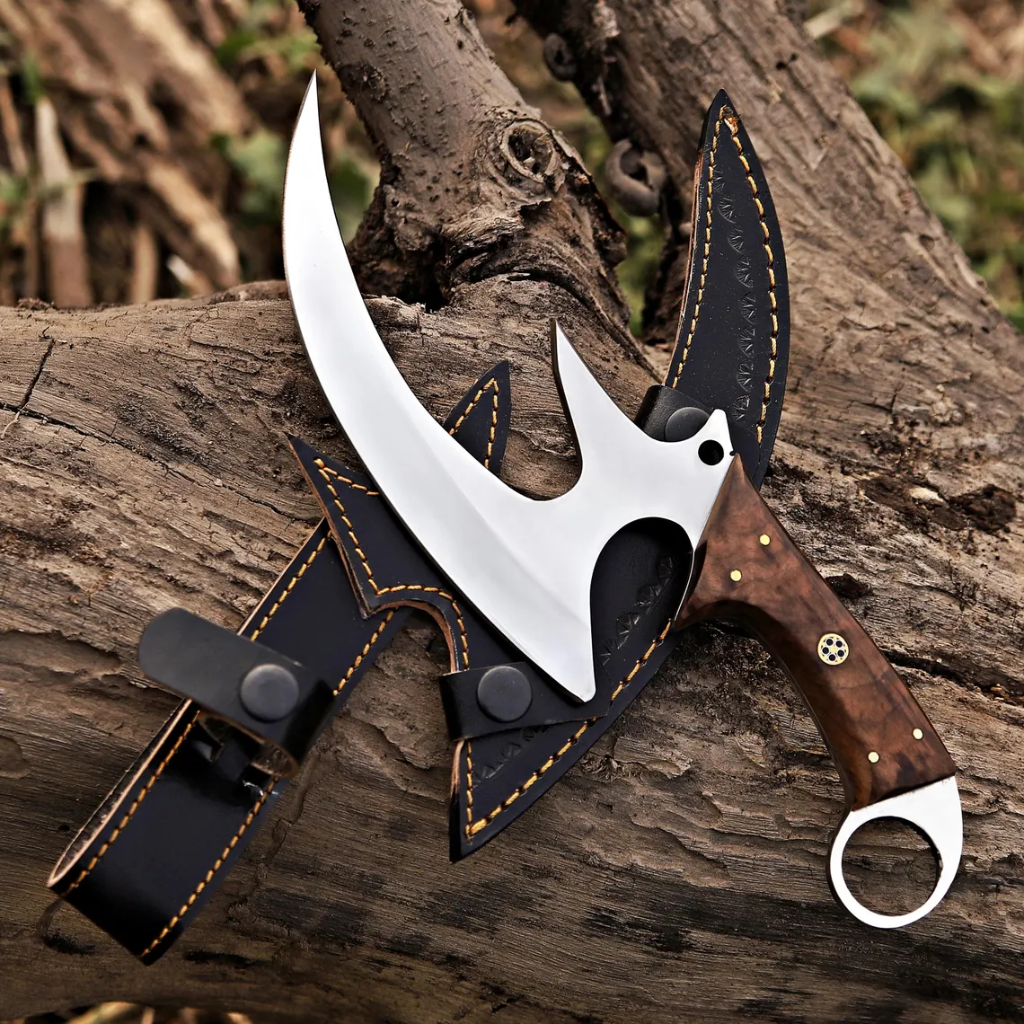Handmade D2 Steel Karambit Knife Wood Handle & Leather Sheath - Image 5