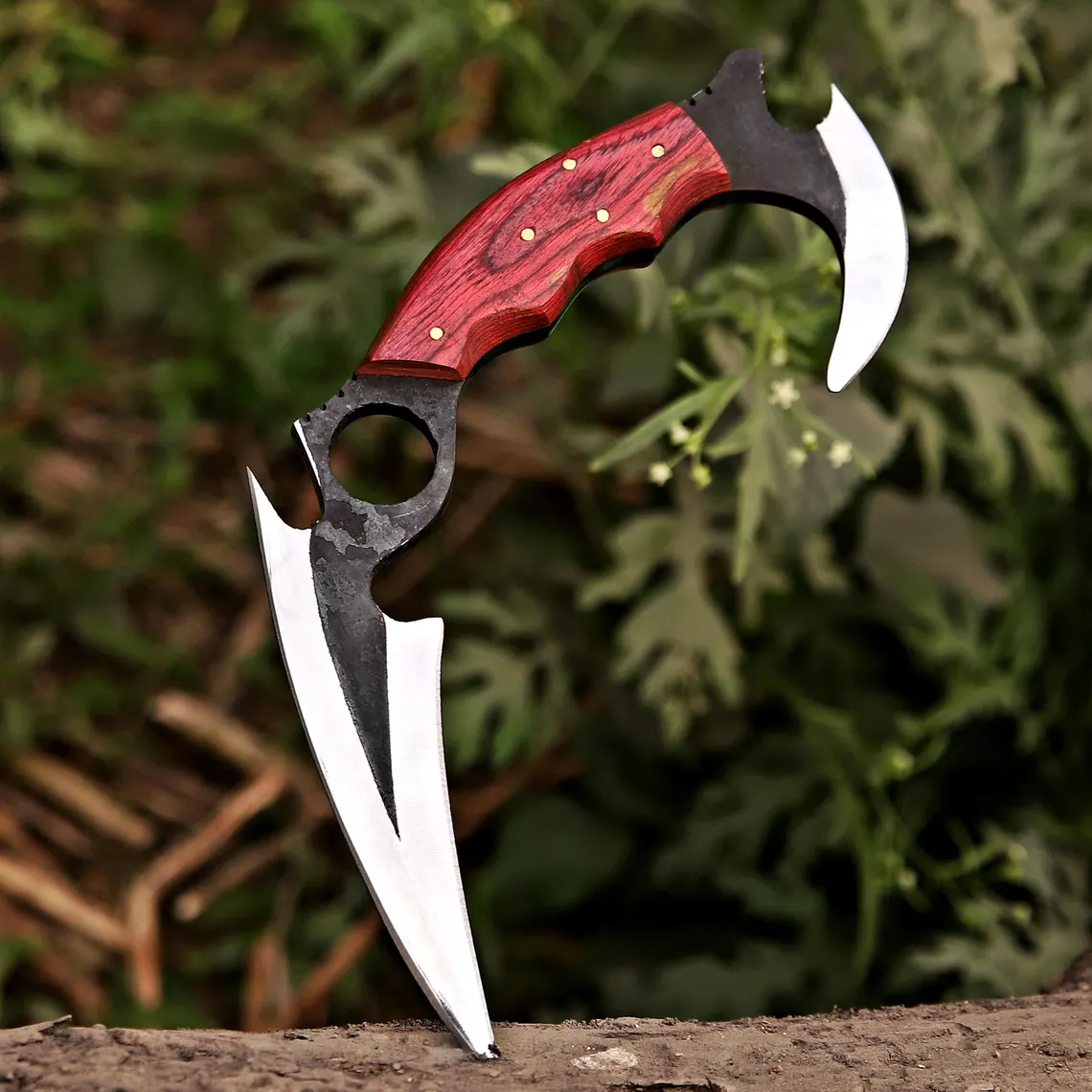 Handmade D2 Steel Karambit Knife Wood Handle & Leather Sheath - Image 3