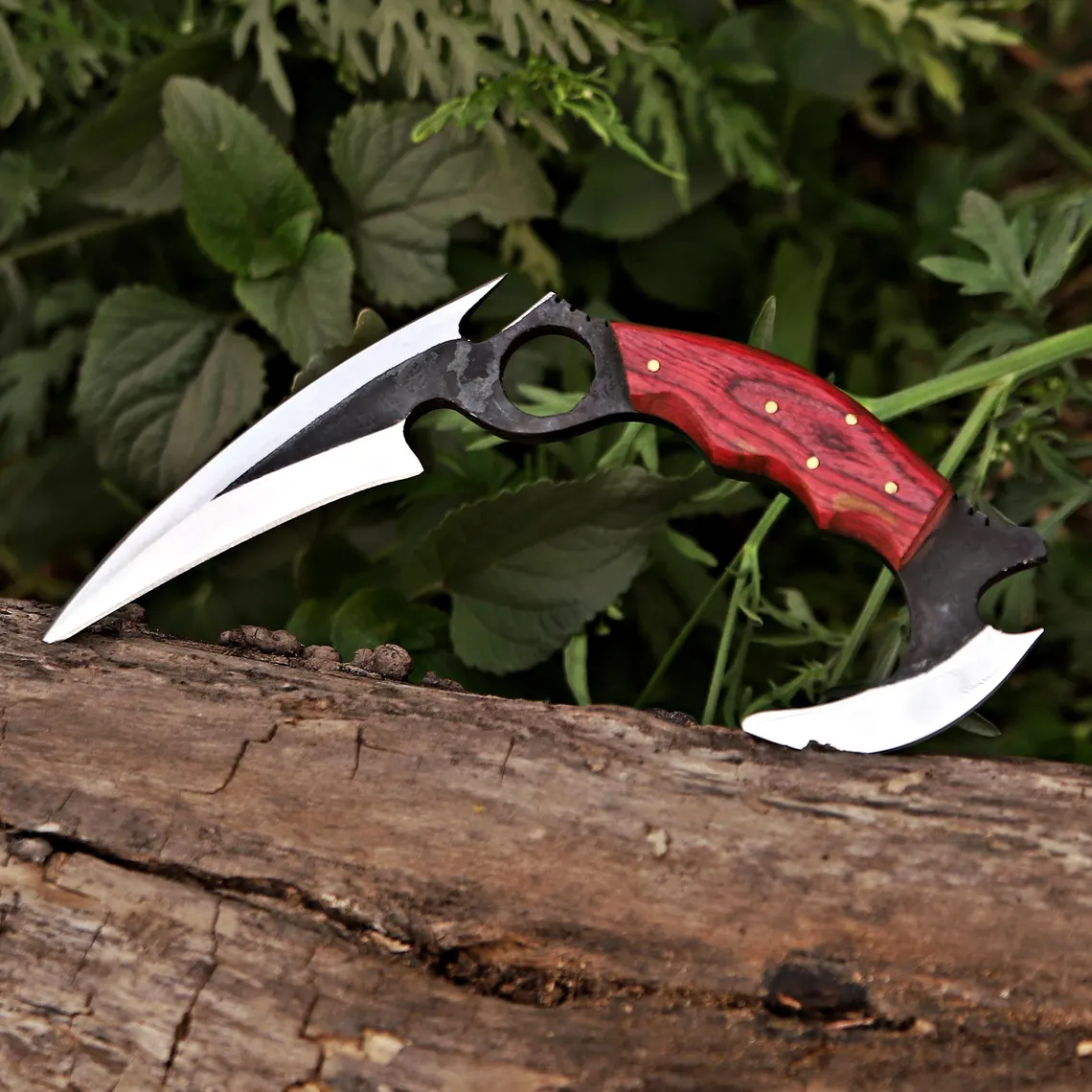 Handmade D2 Steel Karambit Knife Wood Handle & Leather Sheath - Image 4