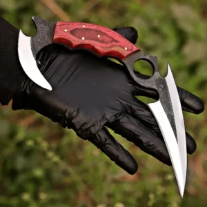 Handmade D2 Steel Karambit Knife Wood Handle & Leather Sheath