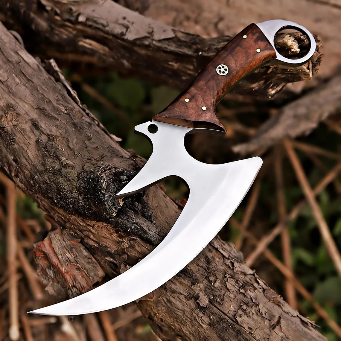 Handmade D2 Steel Karambit Knife Wood Handle & Leather Sheath - Image 4
