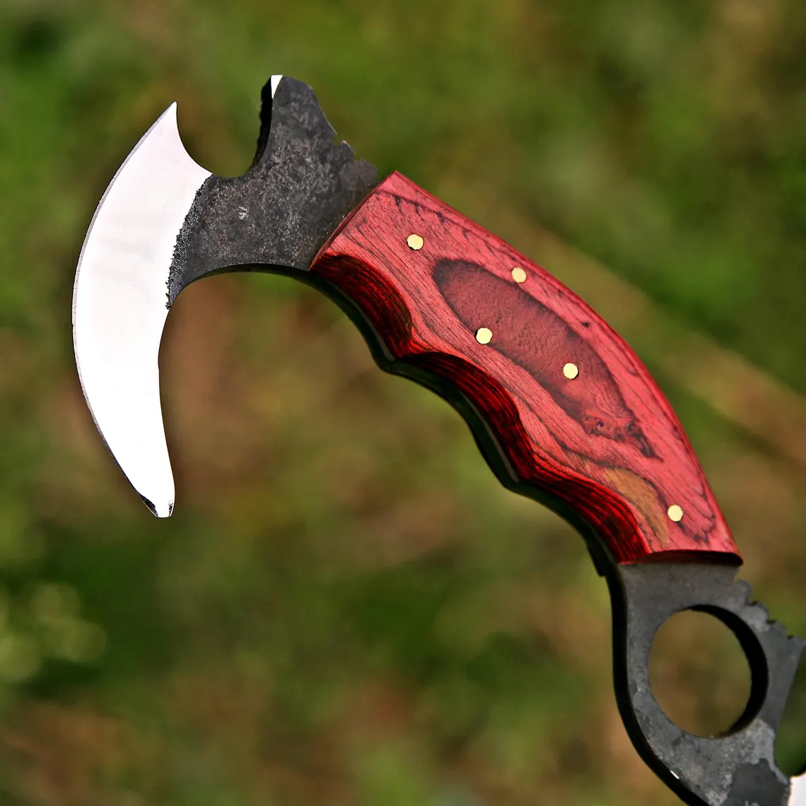 Handmade D2 Steel Karambit Knife Wood Handle & Leather Sheath - Image 7