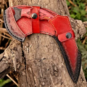 Handmade D2 Steel Karambit Knife Wood Handle & Leather Sheath