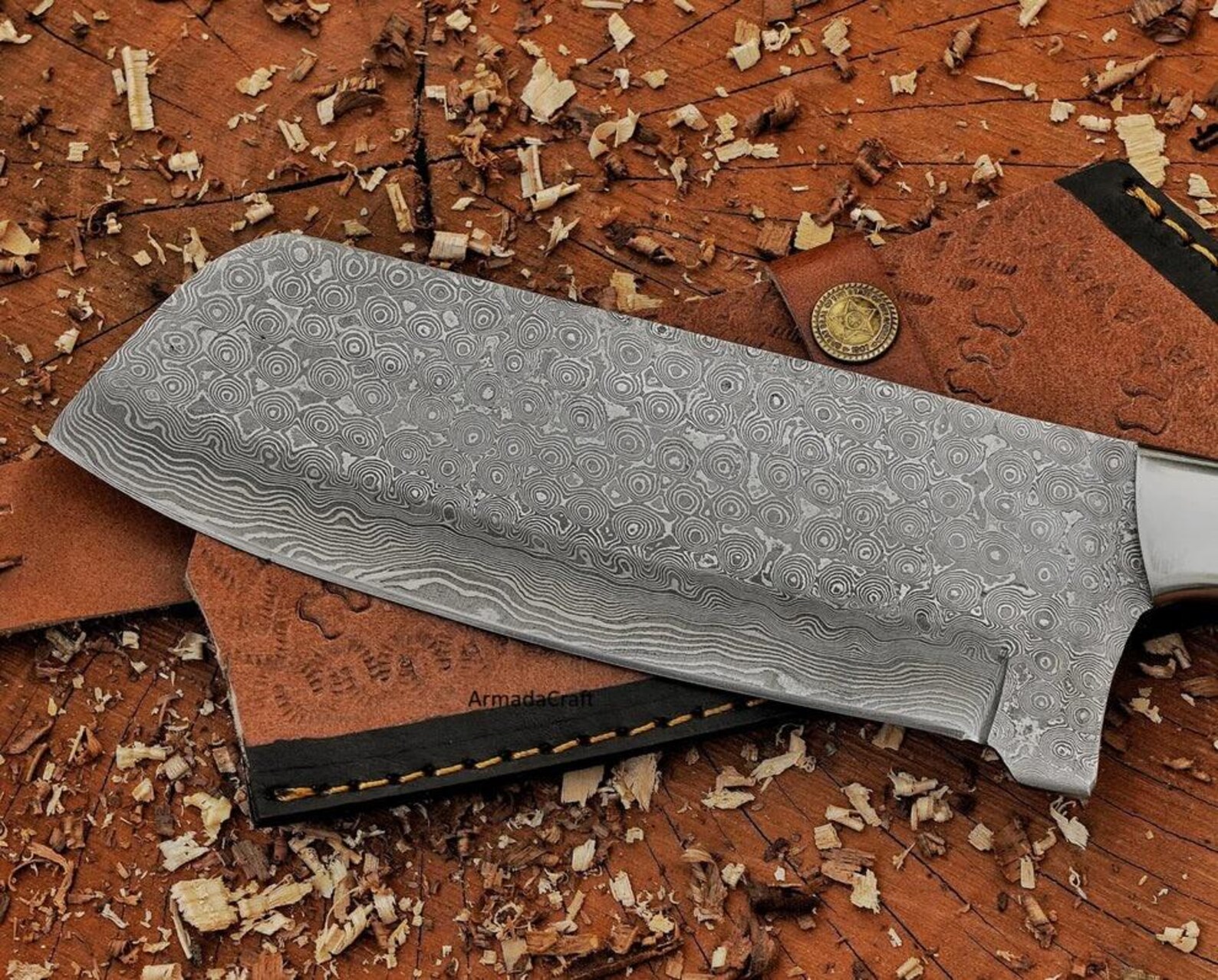 Handmade Damascus Steel Chef Cleaver Chopper Full Tang Kitchen Butcher Knife, Culinary knife - Image 5