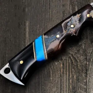 Handmade Damascus Steel Gut Hook Skinner Knife | Hunting Blade | Fixed Blade Outdoor Knife w/Leather Sheath| Custom Valentine’s Gift for Him