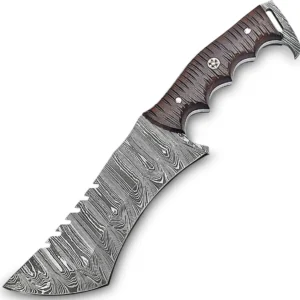 Handmade Damascus Steel Hunting Tracker Knife with Engraved Wooden Handle
