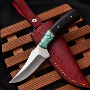 Handmade Damascus Steel Skinner Knife + Free Mini Keychain Knife