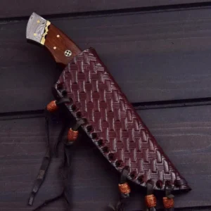 Handmade Damascus Steel Skinner Knife with Leather Sheath, 10 Inch