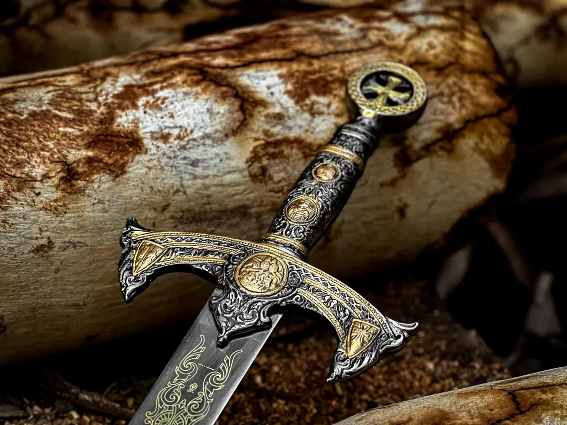 Handmade Knights Templar Stainless steel sword with leather sheath, Medieval sword, Collectibles, Fantasy sword for him, Wall Hanging sword - Image 2