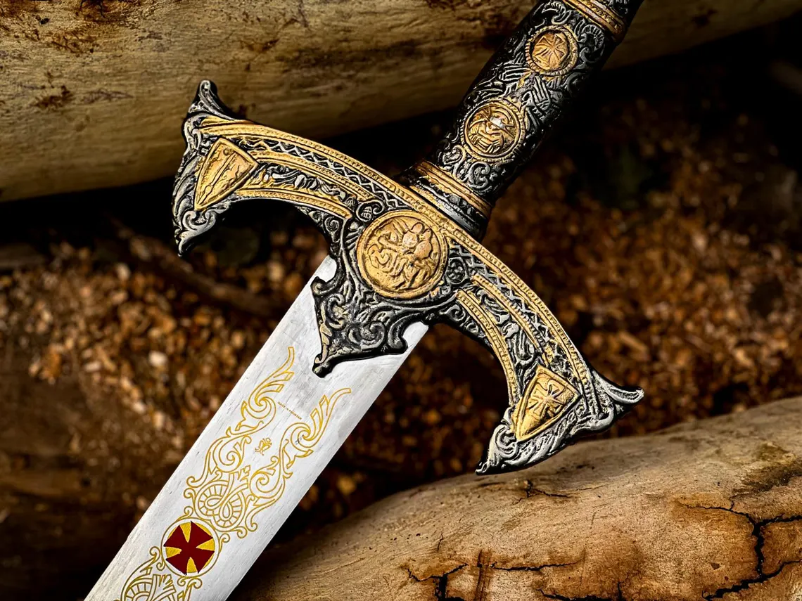 Handmade Knights Templar Stainless steel sword with leather sheath, Medieval sword, Collectibles, Fantasy sword for him, Wall Hanging sword - Image 4