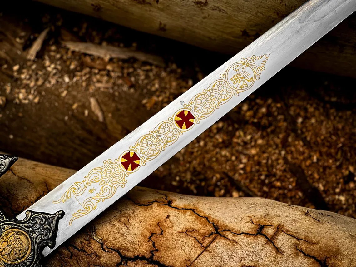 Handmade Knights Templar Stainless steel sword with leather sheath, Medieval sword, Collectibles, Fantasy sword for him, Wall Hanging sword - Image 5