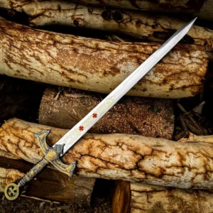 Handmade Knights Templar Stainless steel sword with leather sheath, Medieval sword, Collectibles, Fantasy sword for him, Wall Hanging sword