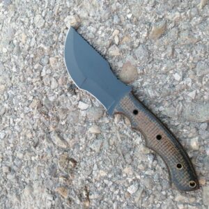 High Carbon Steel Tracker Knife: Micarta Handle, Leather Cover