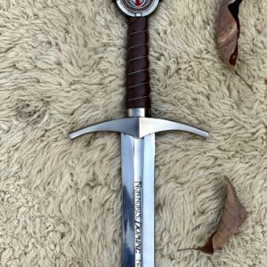 Templar Knight Crusader Sword – Handmade Collectible Sword with Inscribed Blade, Leather Handle & Display Scabbard