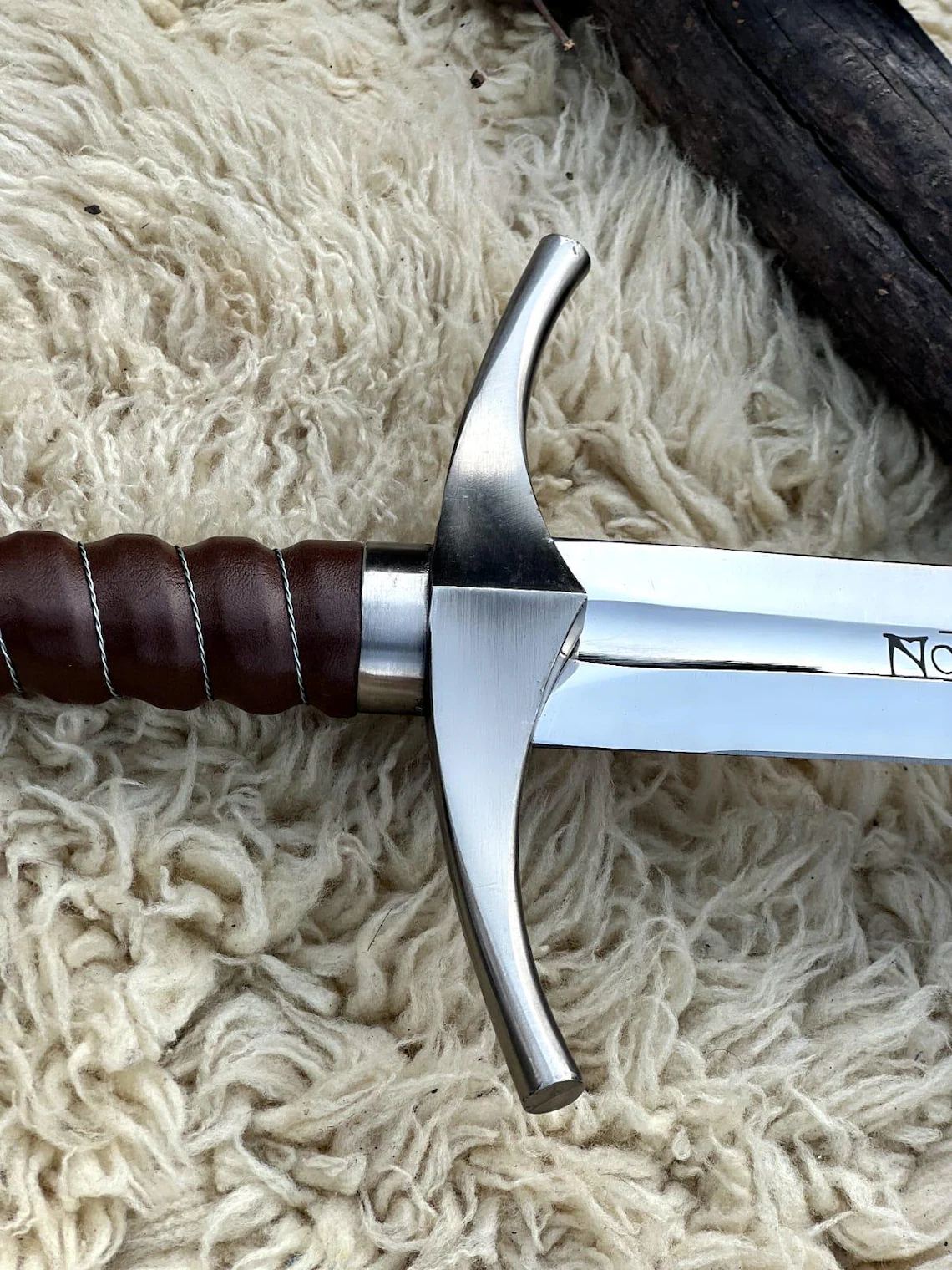 Templar Knight Crusader Sword – Handmade Collectible Sword with Inscribed Blade, Leather Handle & Display Scabbard - Image 4